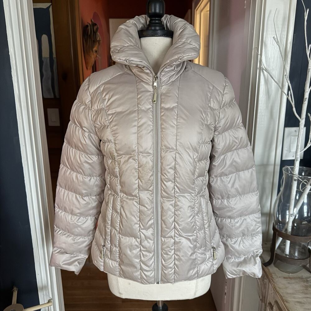 Kenneth Cole Reaction Puffer Jacket Womens Sz M Gray Full Zip Duck Down Short
